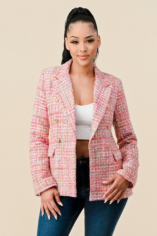 Blush Tweed Double Breasted Blazer Blush Tweed Double Breasted Blazer