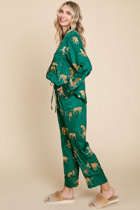 Lucia Satin Cheetah Print Pajama Set Lucia Satin Cheetah Print Pajama Set
