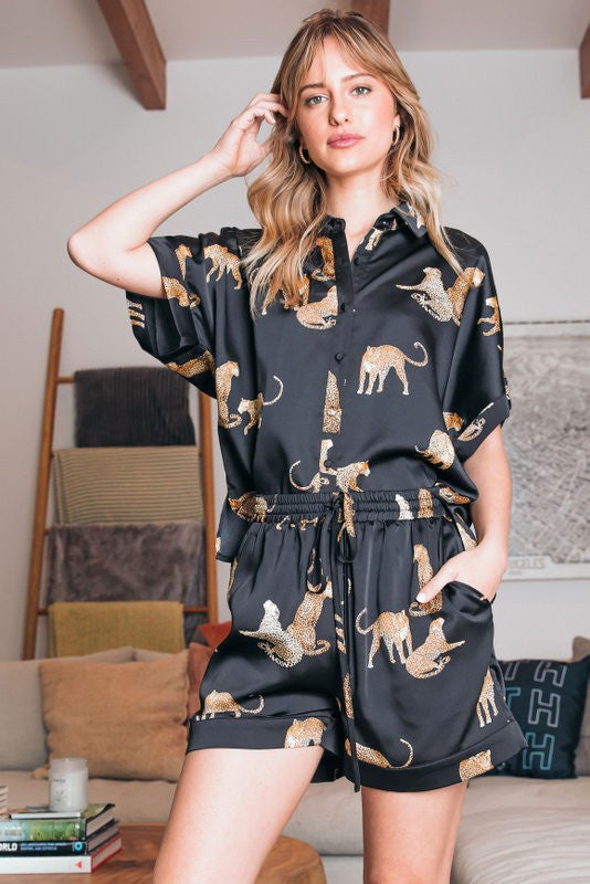 Cheetah Print Satin Lounge Set Cheetah Print Satin Lounge Set