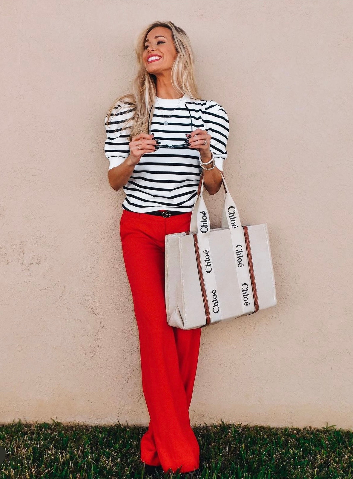 Ava Crewneck Puff Short Sleeve Stripe Sweater Top Ava Crewneck Puff Short Sleeve Stripe Sweater Top