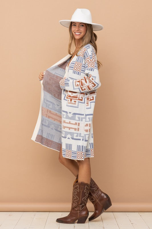 Frankie Long Patterned Cardigan Sweater