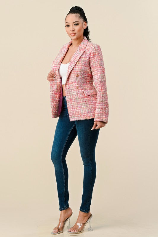Blush Tweed Double Breasted Blazer Blush Tweed Double Breasted Blazer