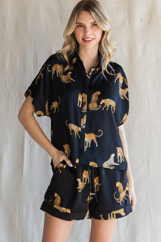 Cheetah Print Satin Lounge Set Cheetah Print Satin Lounge Set