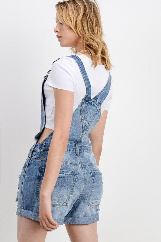 The Izzy Distressed Denim Overall Shorts The Izzy Distressed Denim Overall Shorts
