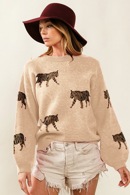 Tabitha Tiger Pattern Knit Sweater Tabitha Tiger Pattern Knit Sweater