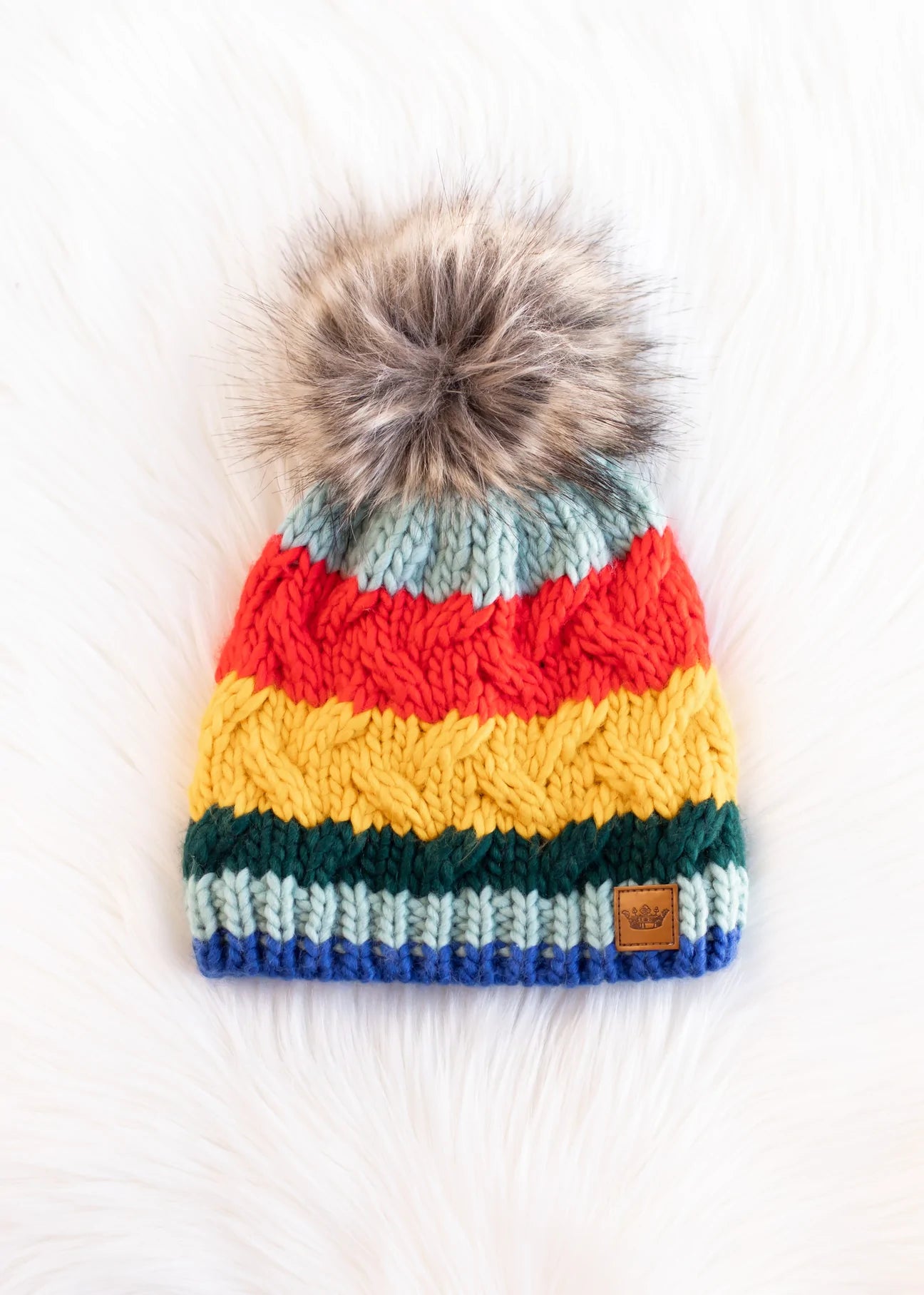 Multicolor Stripe Knit Hat with Pom Multicolor Stripe Knit Hat with Pom