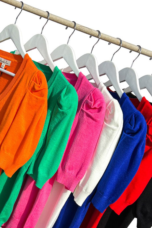 Adley V-Neck Short Puff Sleeve Sweater Adley V-Neck Short Puff Sleeve Sweater