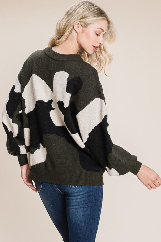 Quinn Camo Pattern Puff Sleeve Sweater Quinn Camo Pattern Puff Sleeve Sweater