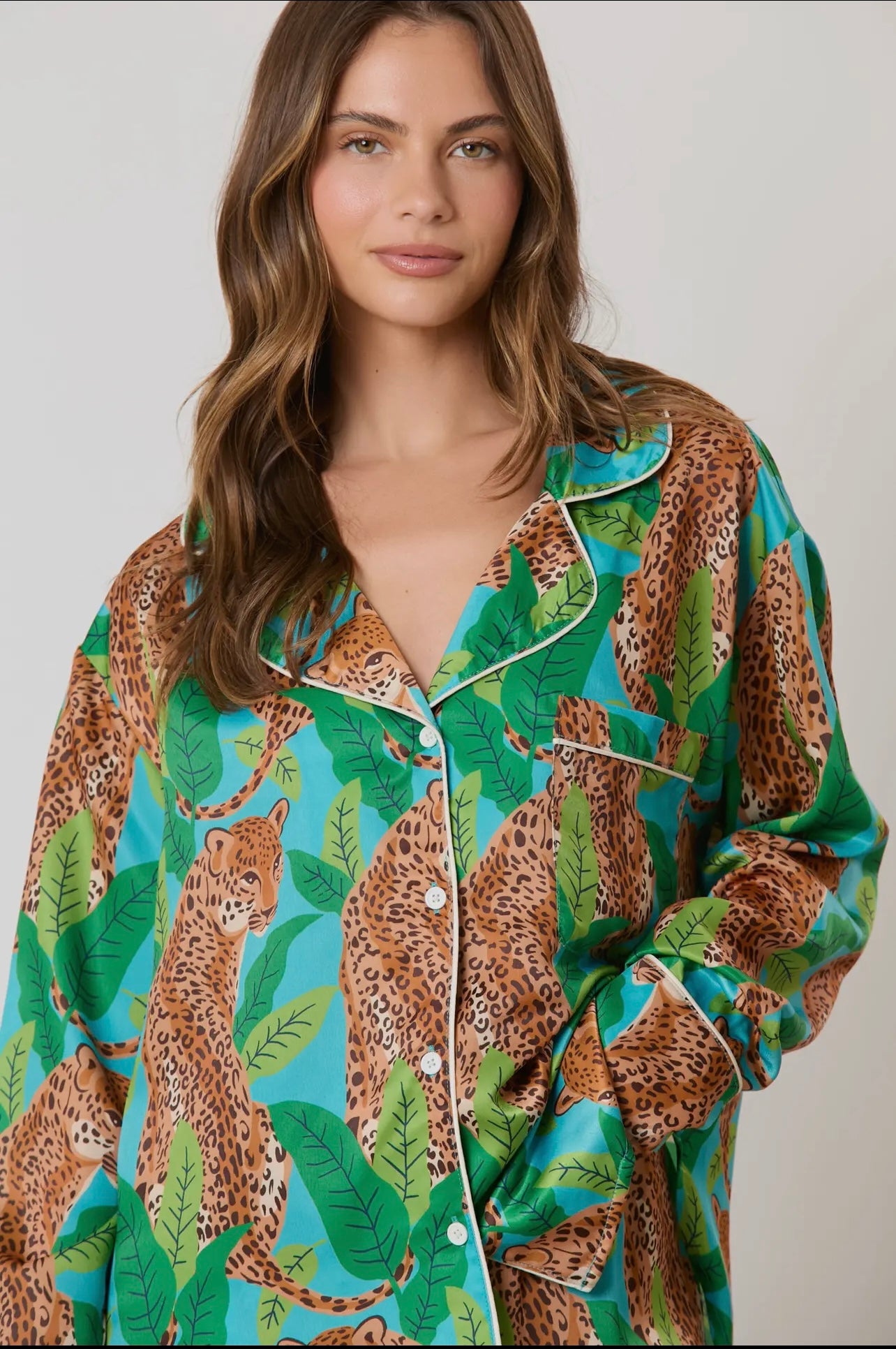 Silky Satin Cheetah Print Long Sleeve Pajama Set Silky Satin Cheetah Print Long Sleeve Pajama Set