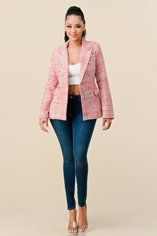 Blush Tweed Double Breasted Blazer Blush Tweed Double Breasted Blazer