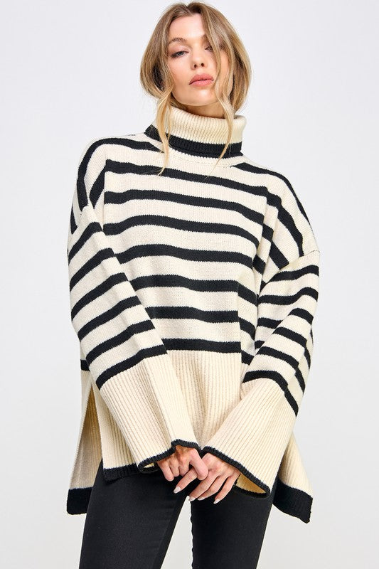 Stevie Striped Turtleneck Pullover Knit Sweater Stevie Striped Turtleneck Pullover Knit Sweater