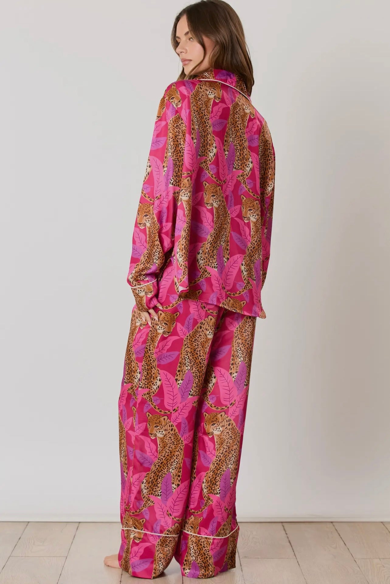 Silky Satin Cheetah Print Long Sleeve Pajama Set Silky Satin Cheetah Print Long Sleeve Pajama Set