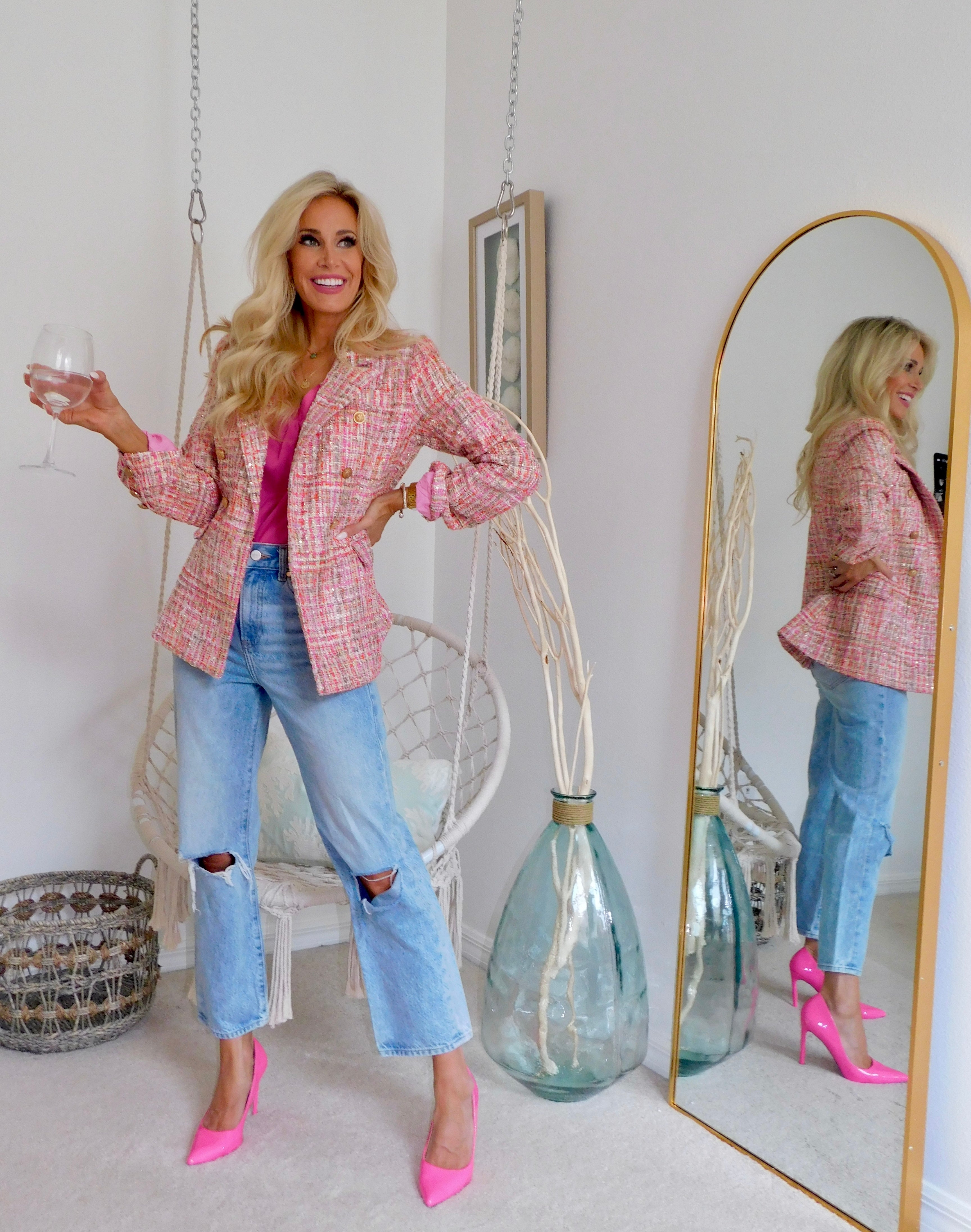 Blush Tweed Double Breasted Blazer Blush Tweed Double Breasted Blazer