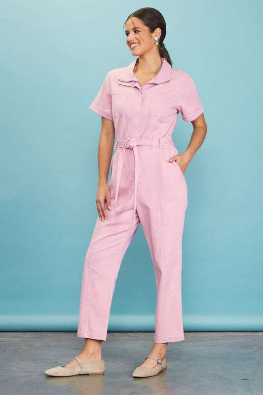 Margot Pink Zip-Up Utility Jumpsuit Margot Pink Zip-Up Utility Jumpsuit