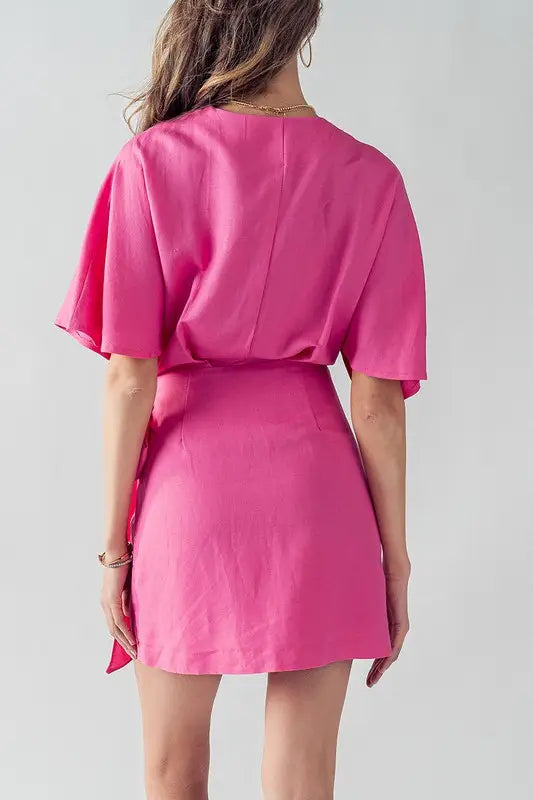 Azalea Flutter Sleeve Wrap Mini Dress Azalea Flutter Sleeve Wrap Mini Dress