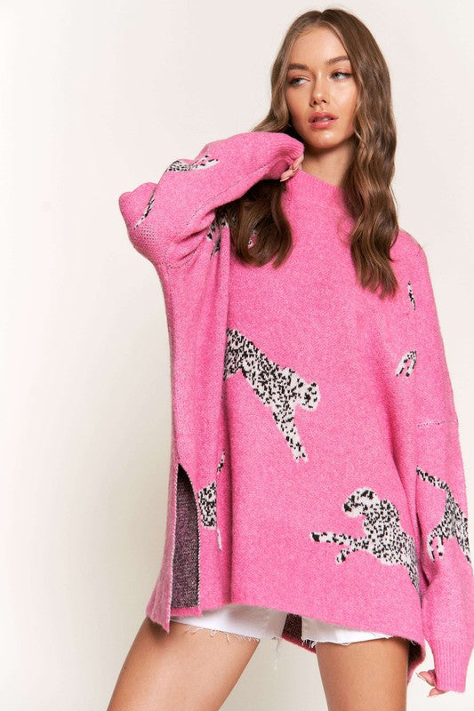 Emerson Pink Cheetah Print Knit Sweater Emerson Pink Cheetah Print Knit Sweater