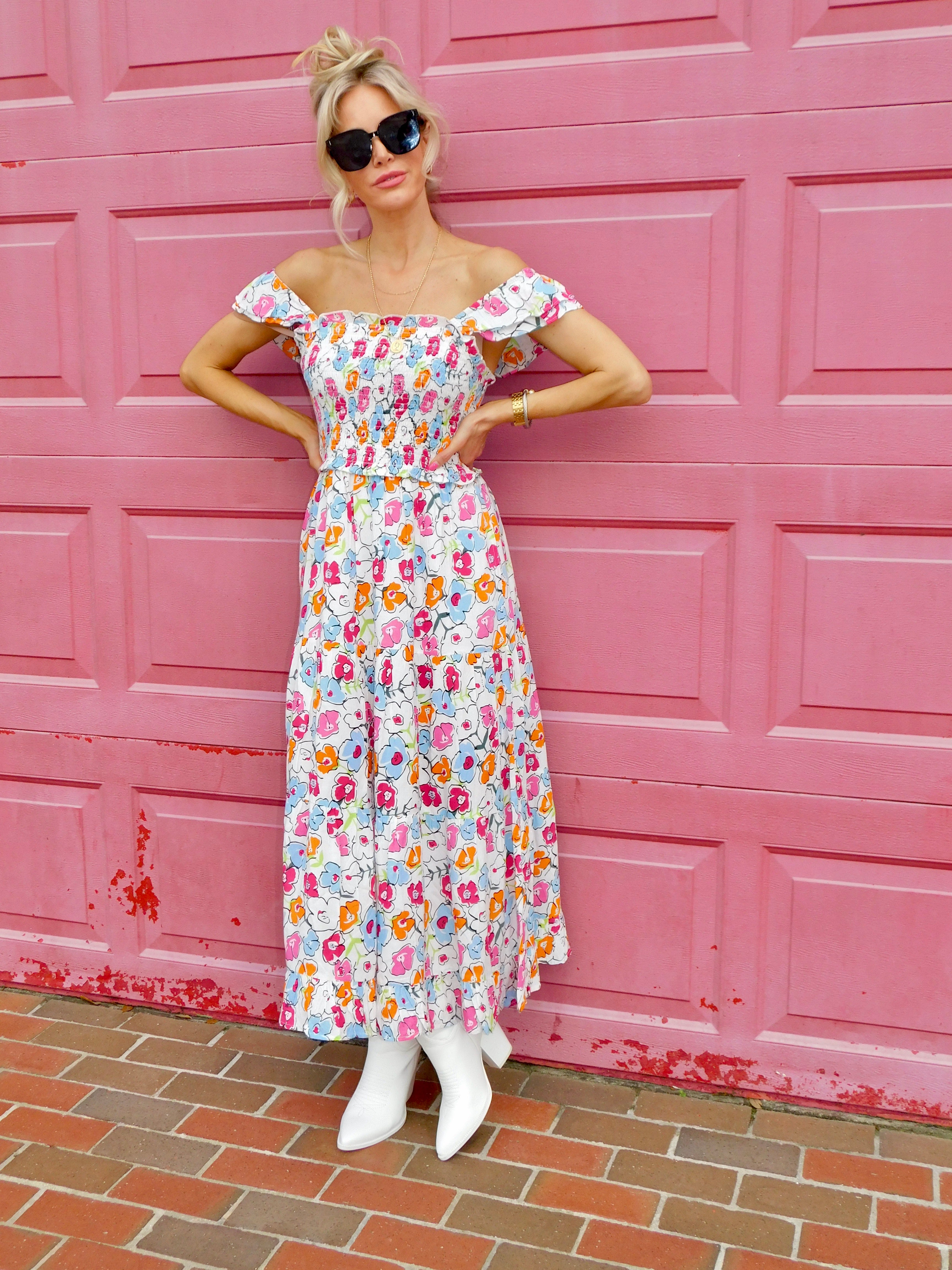 Astrid Smocked Floral Print Tiered Midi Dress Astrid Smocked Floral Print Tiered Midi Dress