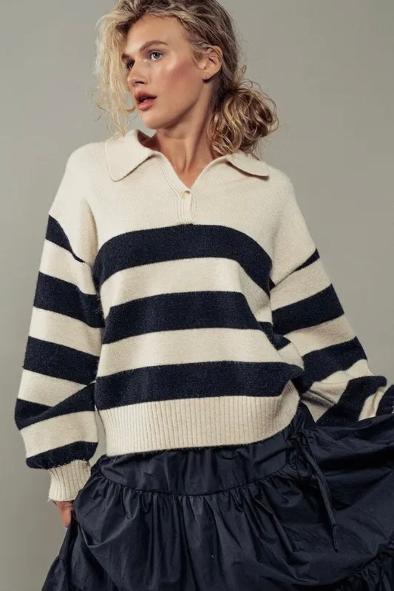 Merritt Polo Stripe Pullover Knit Sweater Merritt Polo Stripe Pullover Knit Sweater