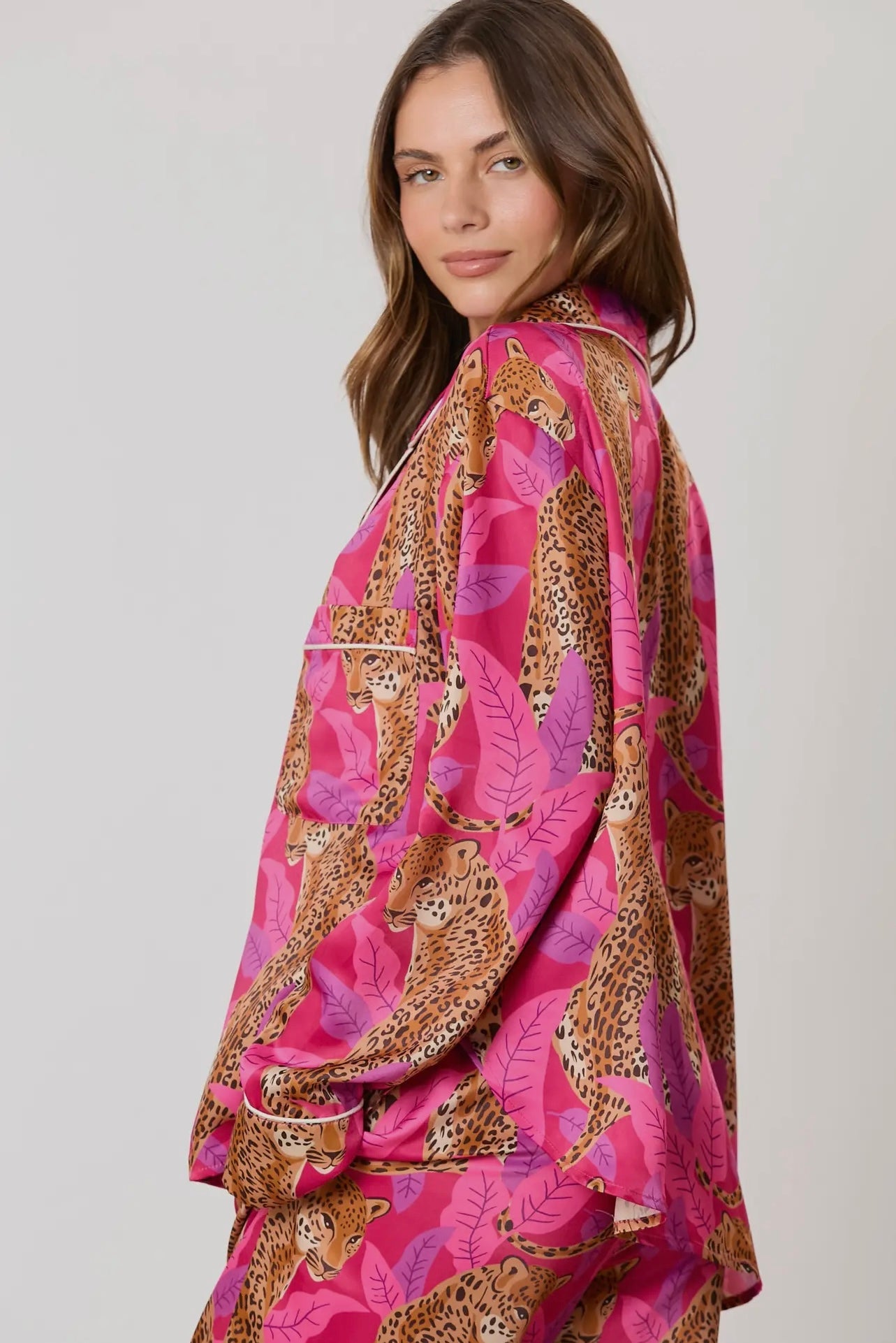 Silky Satin Cheetah Print Long Sleeve Pajama Set Silky Satin Cheetah Print Long Sleeve Pajama Set