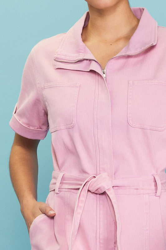 Margot Pink Zip-Up Utility Jumpsuit Margot Pink Zip-Up Utility Jumpsuit
