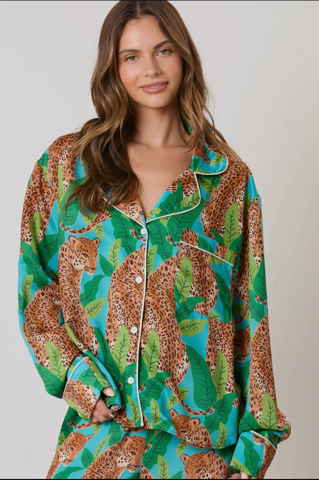 Silky Satin Cheetah Print Long Sleeve Pajama Set Silky Satin Cheetah Print Long Sleeve Pajama Set