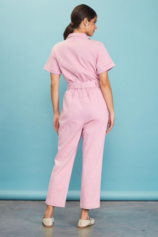 Margot Pink Zip-Up Utility Jumpsuit Margot Pink Zip-Up Utility Jumpsuit