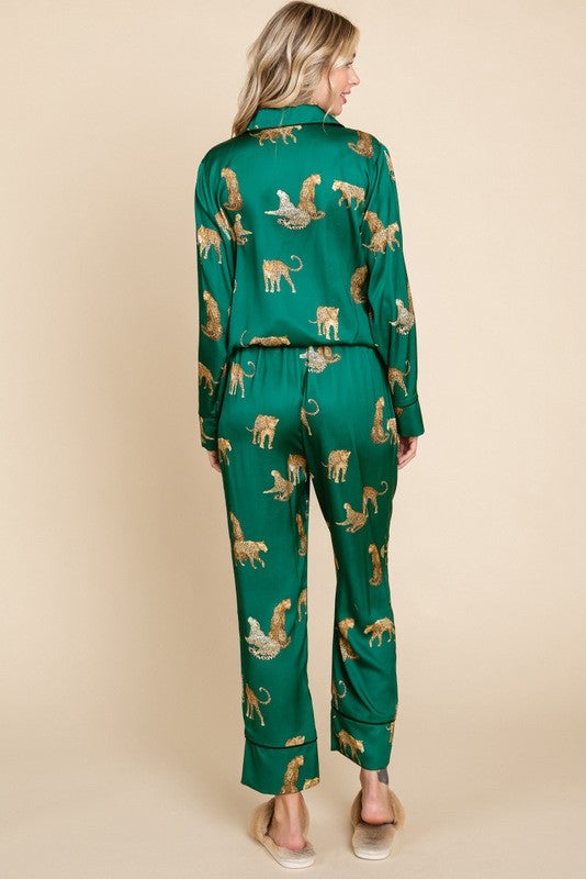 Lucia Satin Cheetah Print Pajama Set Lucia Satin Cheetah Print Pajama Set