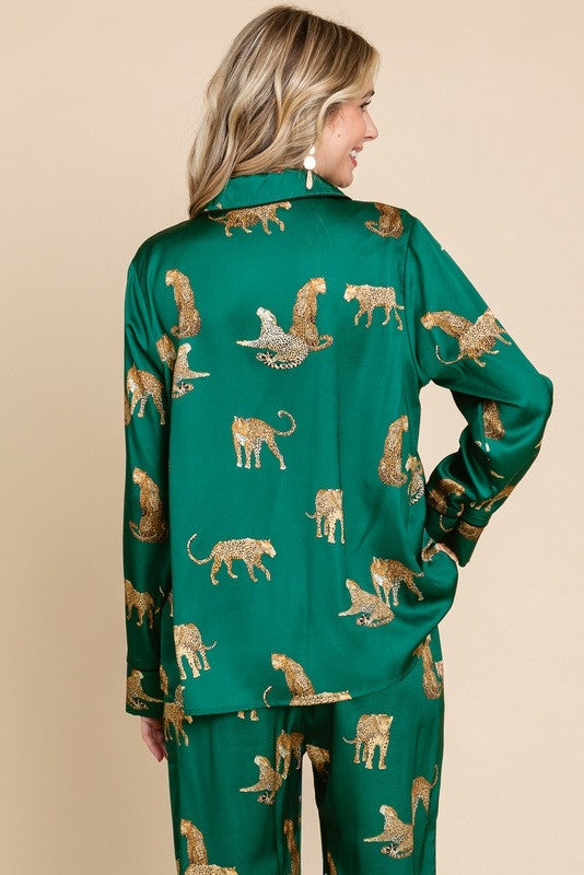 Lucia Satin Cheetah Print Pajama Set Lucia Satin Cheetah Print Pajama Set