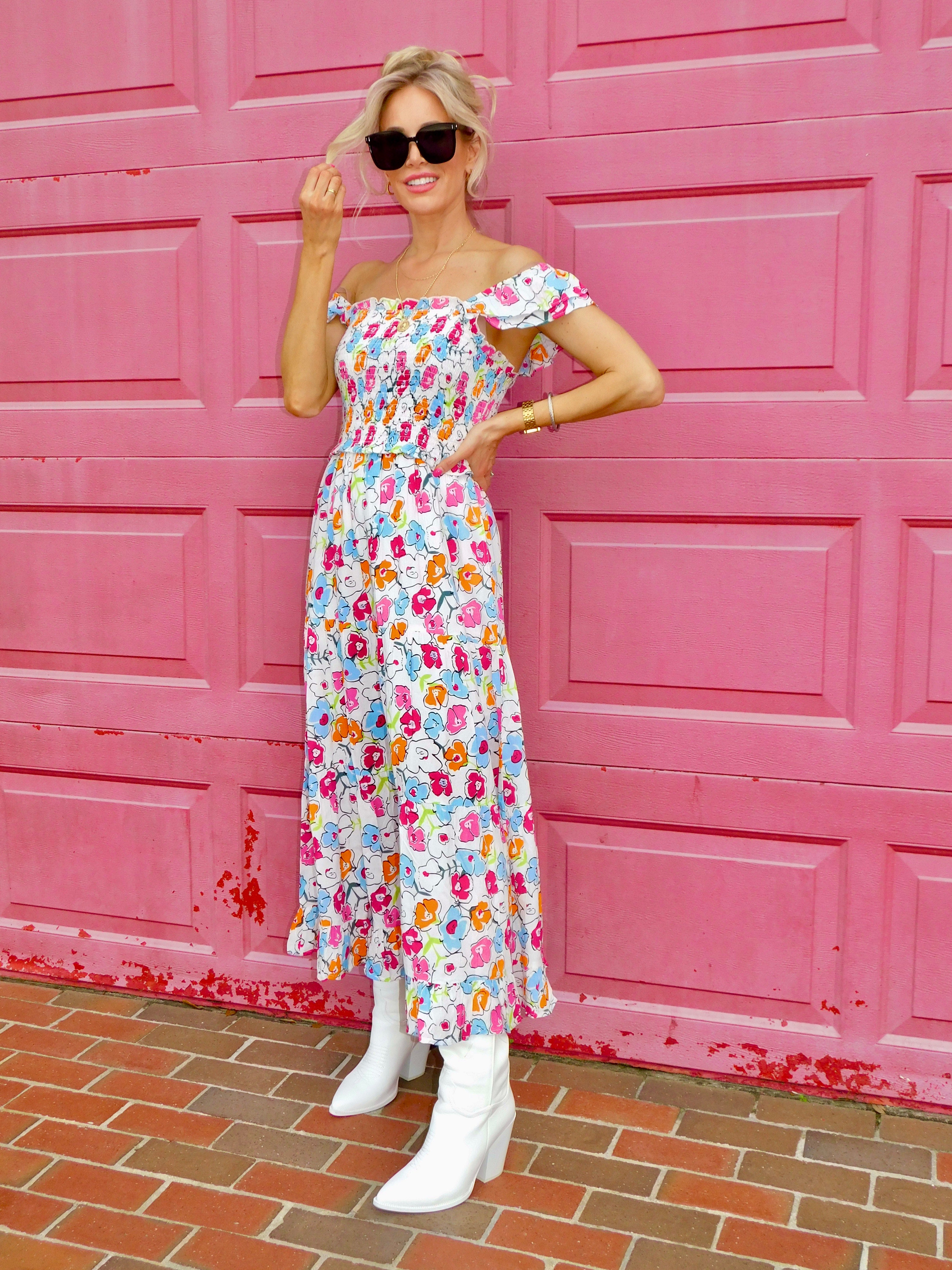 Astrid Smocked Floral Print Tiered Midi Dress Astrid Smocked Floral Print Tiered Midi Dress
