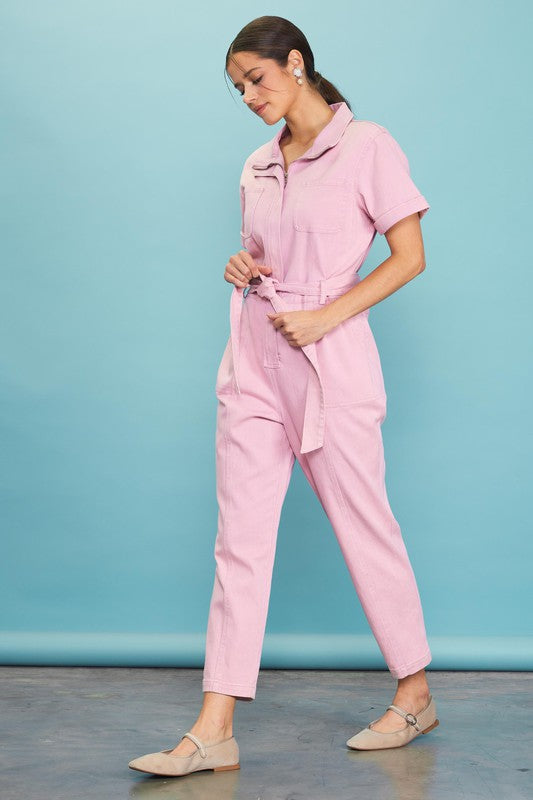 Margot Pink Zip-Up Utility Jumpsuit Margot Pink Zip-Up Utility Jumpsuit
