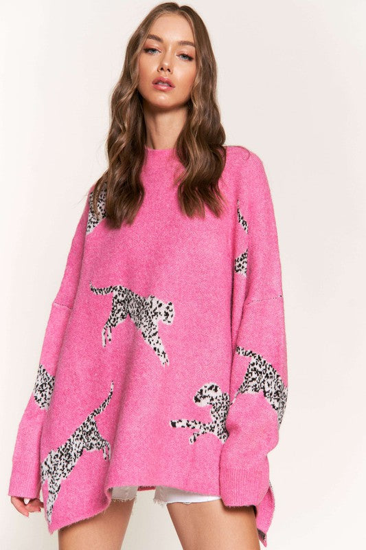 Emerson Pink Cheetah Print Knit Sweater Emerson Pink Cheetah Print Knit Sweater