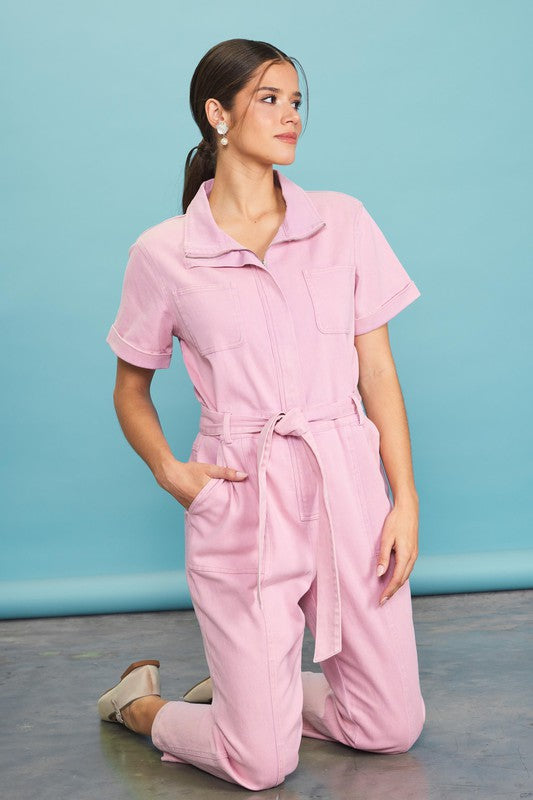 Margot Pink Zip-Up Utility Jumpsuit Margot Pink Zip-Up Utility Jumpsuit