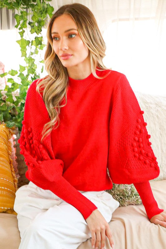 Audrey Pom Detail Puff Sleeve Sweater Audrey Pom Detail Puff Sleeve Sweater