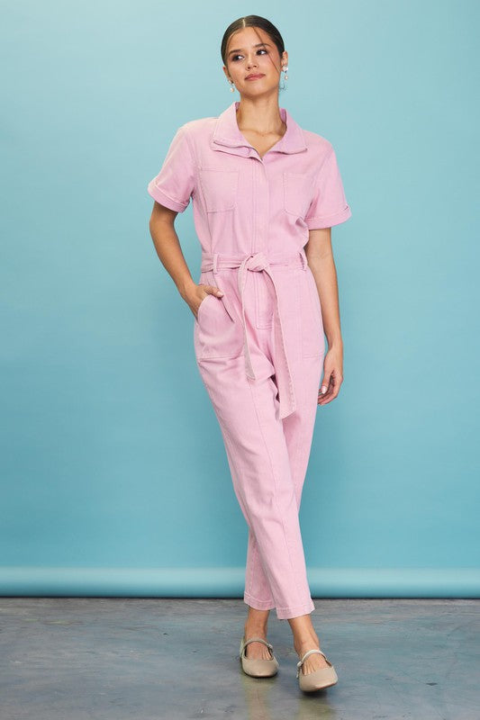 Margot Pink Zip-Up Utility Jumpsuit Margot Pink Zip-Up Utility Jumpsuit
