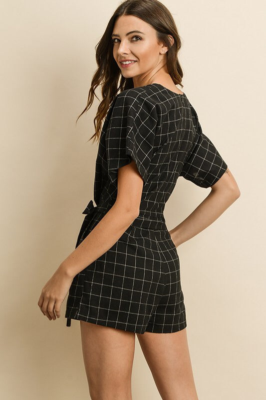 Maria Windowpane Print Romper Maria Windowpane Print Romper